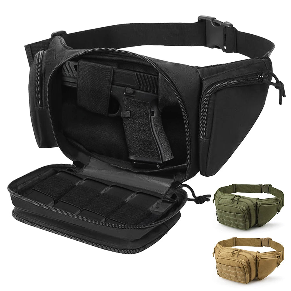 Tactical Fanny Pack Gun Holster Concealed Carry Pistol Waist Bag Molle EDC Pouch for Running Hiking Cycling Camping Outdoor Bag
