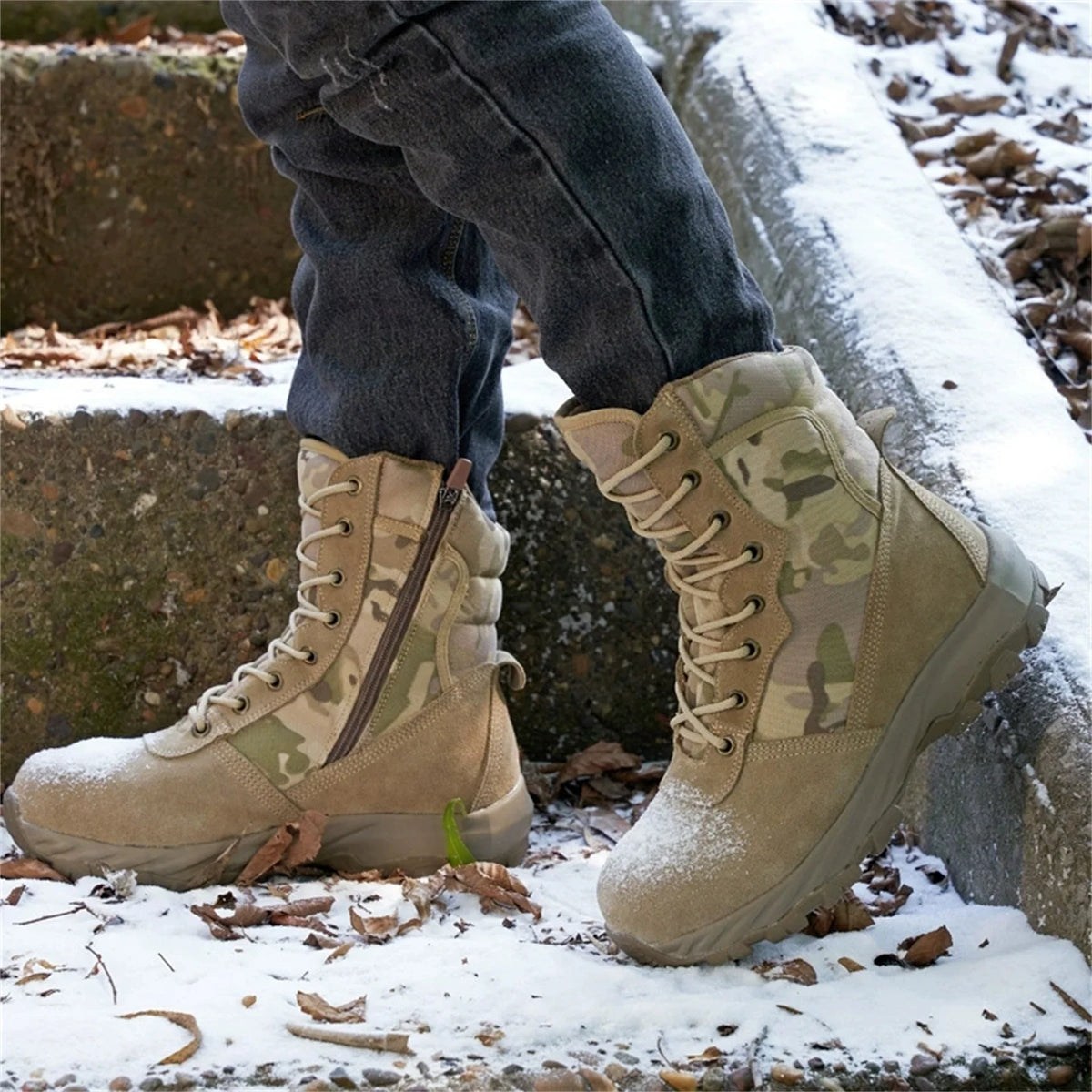 Winter Camouflage Wool Lining Warm Hunting Boots Men's Outdoor Non-Slip Waterproof Snow Shoes Hiking Mountaineering Boots