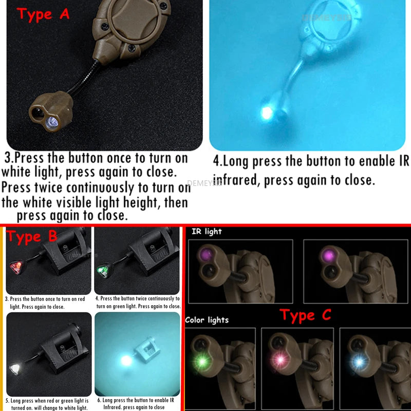 Tactical Helmet Light 3 Modes LED Flashlight Modular Multifunctional Personal Lighting System Hunting Helmet IR Laser