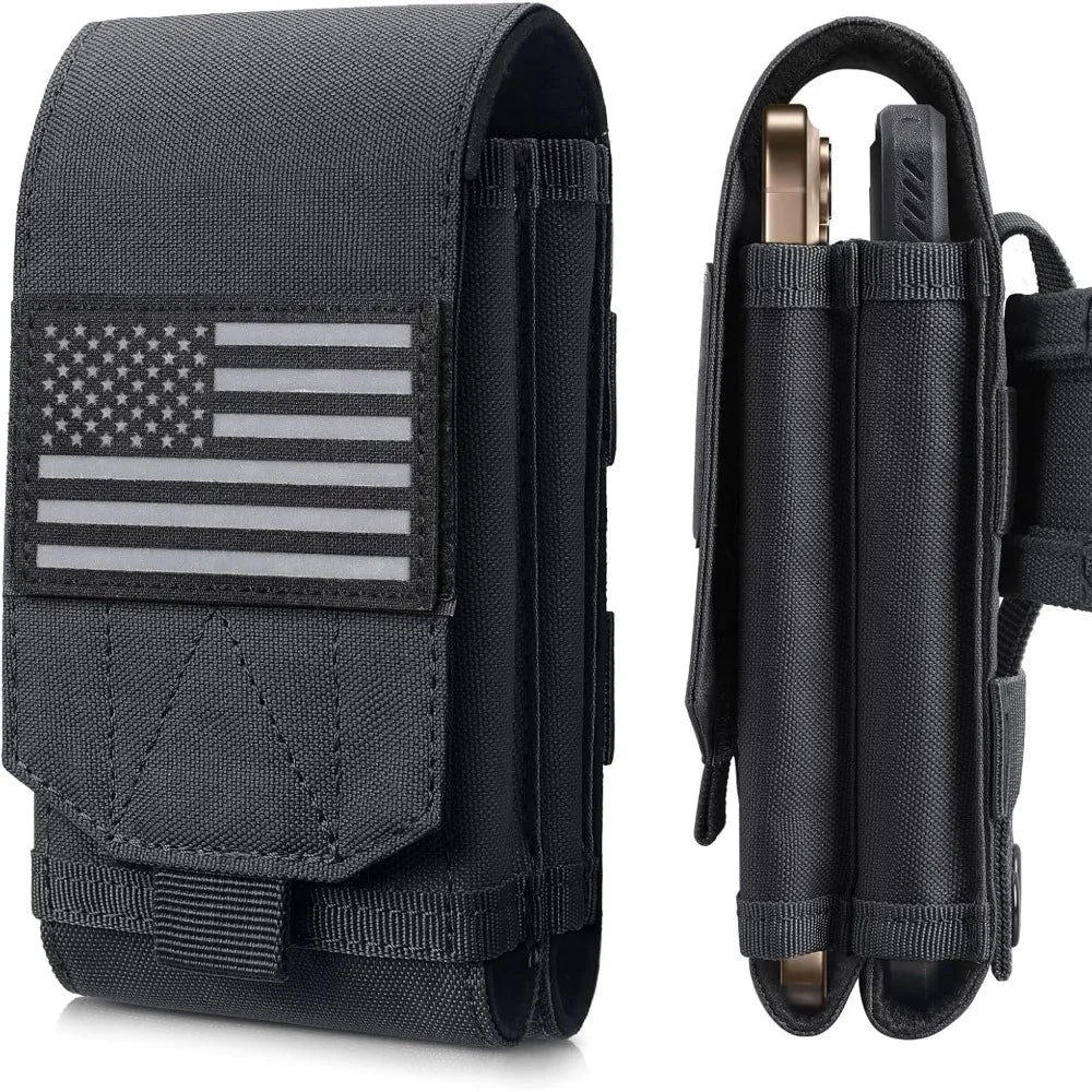 Double Layer Cell Phone Pouch Tactical Waist Bag with Embroidered Patch EDC Belt Holder Outdoor Camping