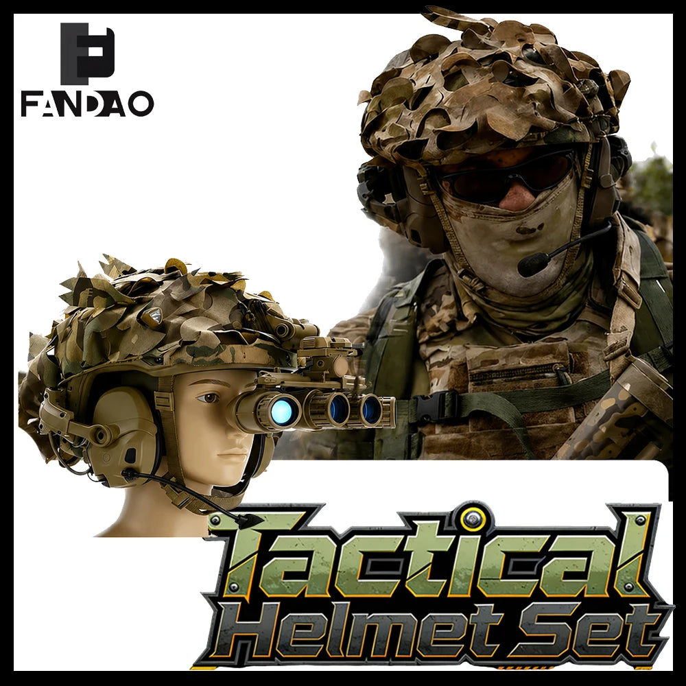 6in1 Tactical Helmet Set Airsoft Paintball Fast Bump Helmet with Headset NVG Mount Helmet Lights NVG Dummy Model for CS Cosplay