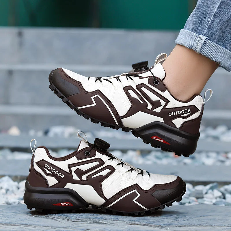 Durable Leather Hiking Shoes Men Lace Up Outdoor Trekking Sneakers Climbing Hunting Tactical Sports Shoes