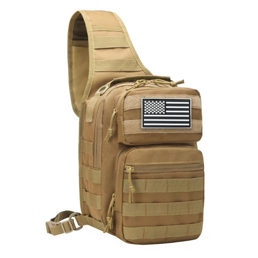 Large shoulder bag with adjustable shoulder strap and MOLLE extended webbing, multi compartment layered outdoor chest bag