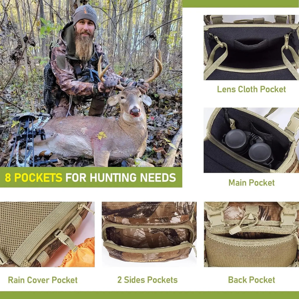 Wild Cedar Binocular Harness Chest Pack with Rangefinder Pouch, Bino Harness with Rain Cover for Bird Watching, Hunting, Hiking