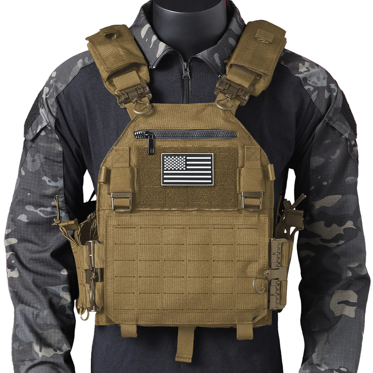 (Gift of American Flag) Outdoor Training Tank Top Multi functional MOLLE Waterproof, Wear resistant, Quick Release Tank Top