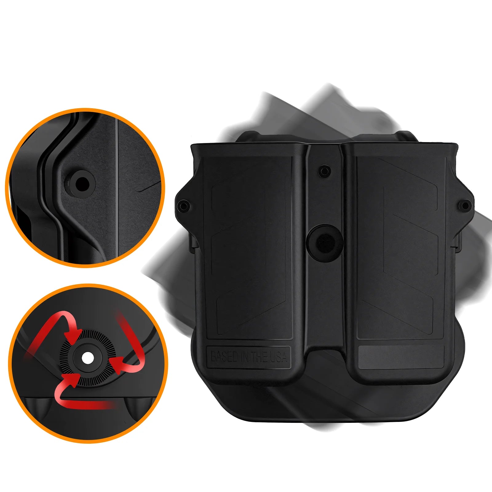 PA66+GF30 Universal Double Holder, 9mm 10mm 40 45 Single & Double Stack Universal Magazine Holster