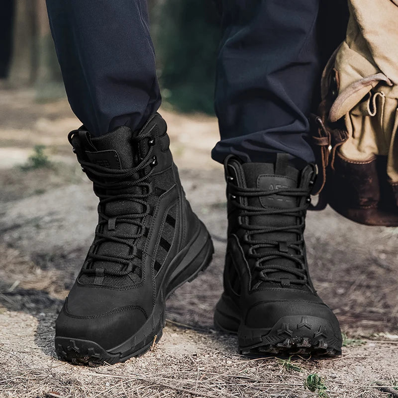 Men's Tactical Boots Lace Up Waterproof Hiking Boots Non-slip Outdoor Field Training Shoes Plus Size Fishing Hunting Sneakers
