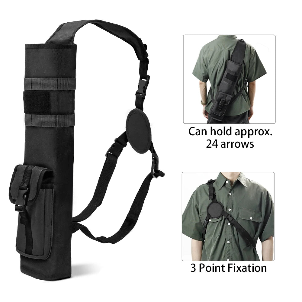 Archery Back Arrows Quiver Bag, Arrow Holder with Molle System and Pockets for Hunting Shooting Target Practice