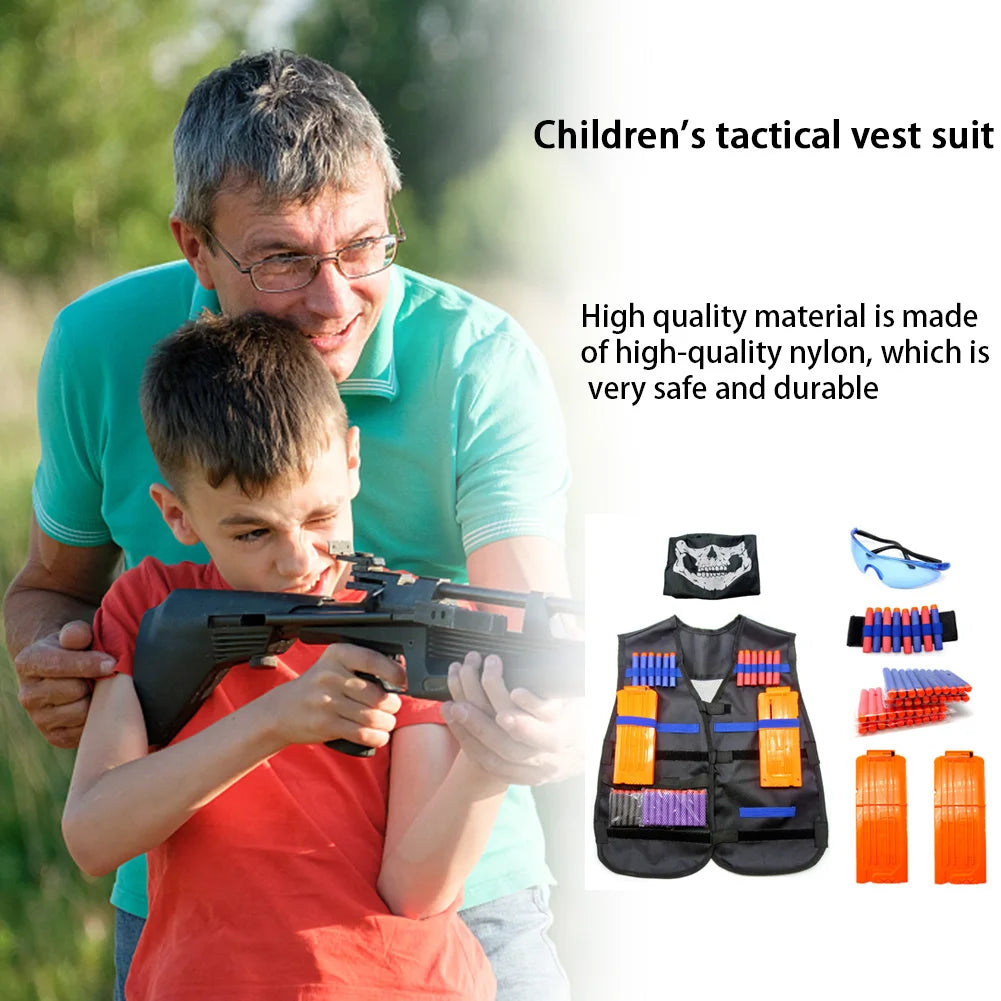 Kids Outdoor Game Clip Dart Bullets Goggles Vest Jacket Kit for N-Strike Elite Nylon Outdoor Game Playing Clothes