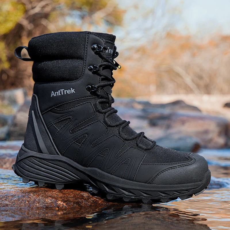 Men Tactical Boots Lace Up High Top Men's Hiking Shoes Waterproof Leather Hunting Sneakers Non-slip Outdoor Field Training Boots