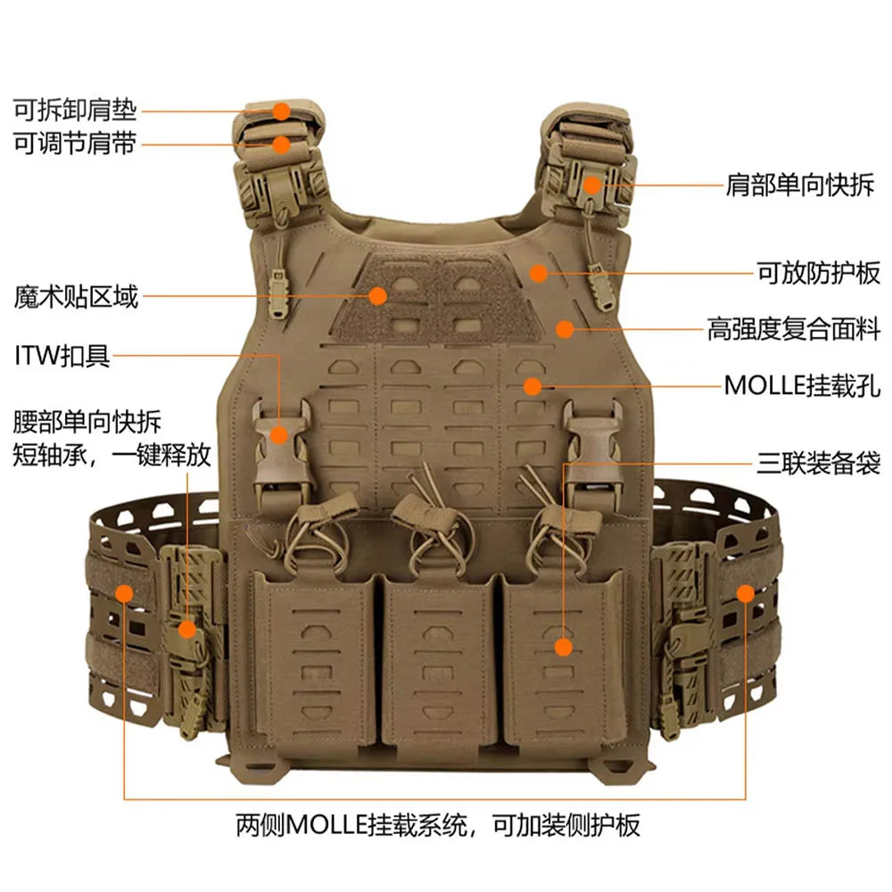 Men's Quick-Release Tactical Vest Lightweight Modular 3D Breathable Outdoor Training Vest for Shooting Hunting Hiking Camping