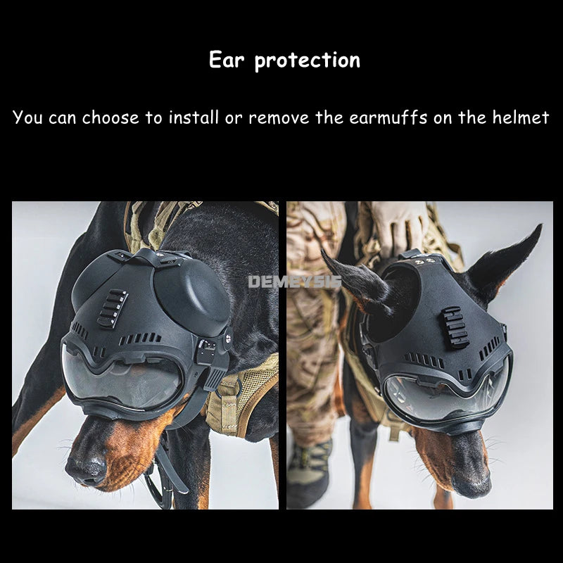 Tactical Dog Training Helmets Goggles Pet Dogs Motorcycle Protective Equitment with Ear Protection Hunting Dog Helmets 2 Lens