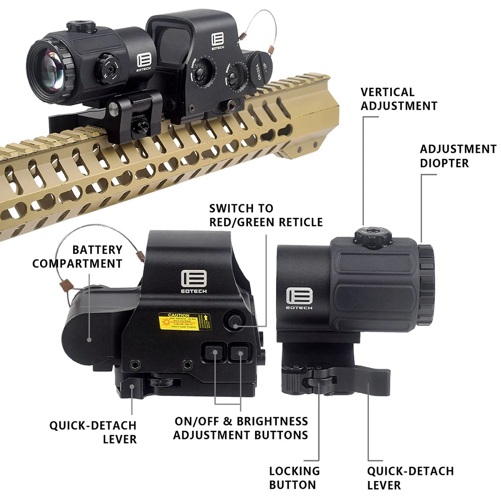 EOTECH EXPS3 XPS3 Optic Green Red Dot Holographic+3X 5X Magnifier G33 G43 G45 558 551 552 553 + Unity Fast Mount For 20mm Rail