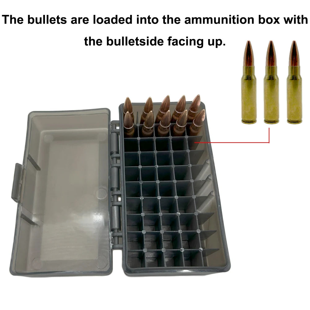 Tactical Ammo Box Flip-Top Rifle Ammo Box for 7.62X39mm .22-250 Rem 50 Rounds 7.62  Ammo Carrying Box Hunting Accessories