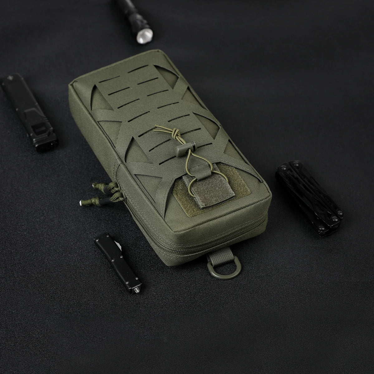 Portable Tactic EDC Pouch with Drainage Hole Outdoor Survival Tool Storage Bag Oxford Cloth for Outdoor Travel Hiking Camping