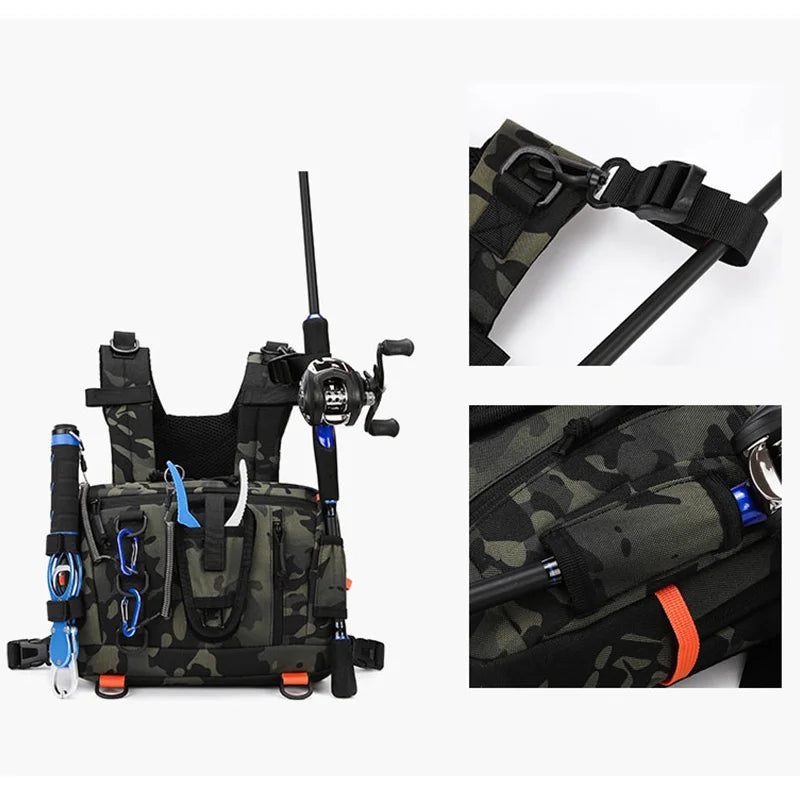 Tactical Camping Backpack Front Chest Vest Bag Outdoor Fishing Lure Tackle Cycling Rig Fanny Pack Hiking Travel Men Climbing Bag