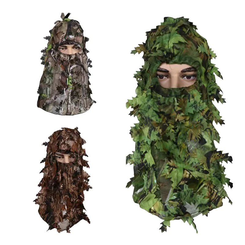 3D Hunting Face Mask Camouflage Leaf Camo Face Cover For Outdoors Realistic Foliage Hunting Mask Breathable Tactical Face Veil