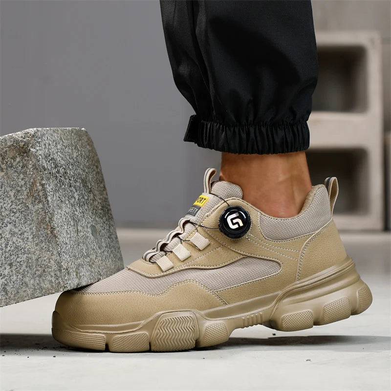 New 2025 Rotating Button Work Shoes Safety Sneakers Breathable Summer Male Boots Lightweight Indestructible Steel Toe Footwear
