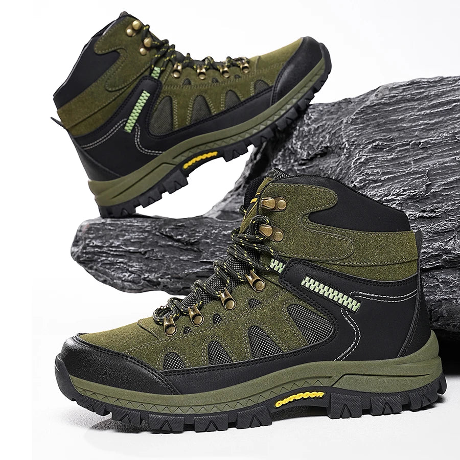 Mens Hiking Boots High Top Anti Slip Wear-resistant Thick Sole Comfortable Outdoor Travel Lace Up Sports Casual Trekking Boots