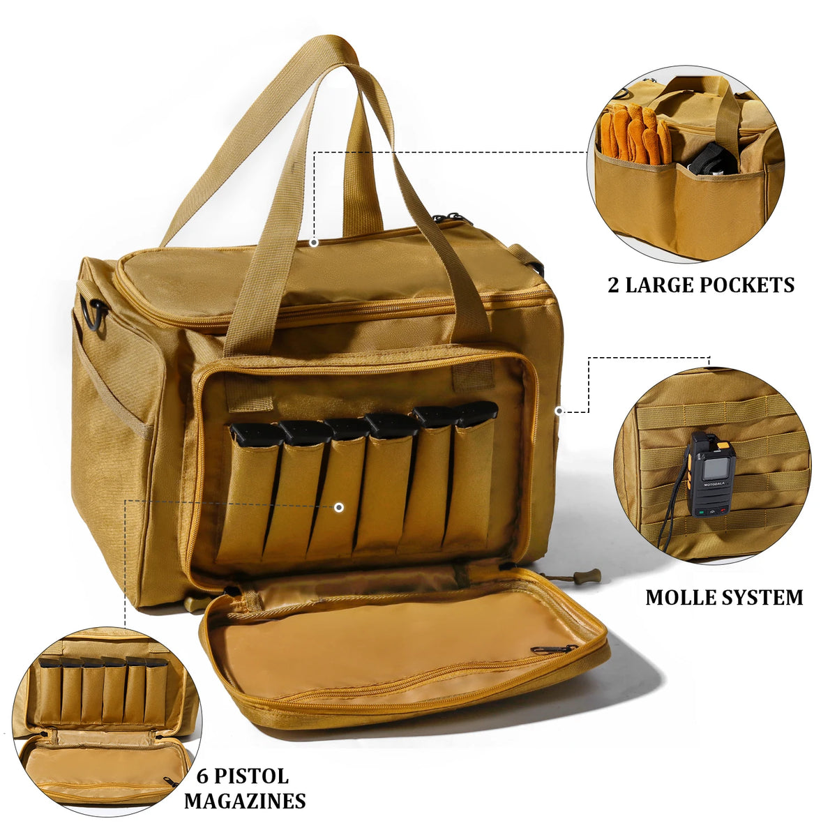 Gun Range Bag Outdoor Hunting Training Shooting Tactical Pistol Gun Case Hiking Camping Large Capacity Handbag