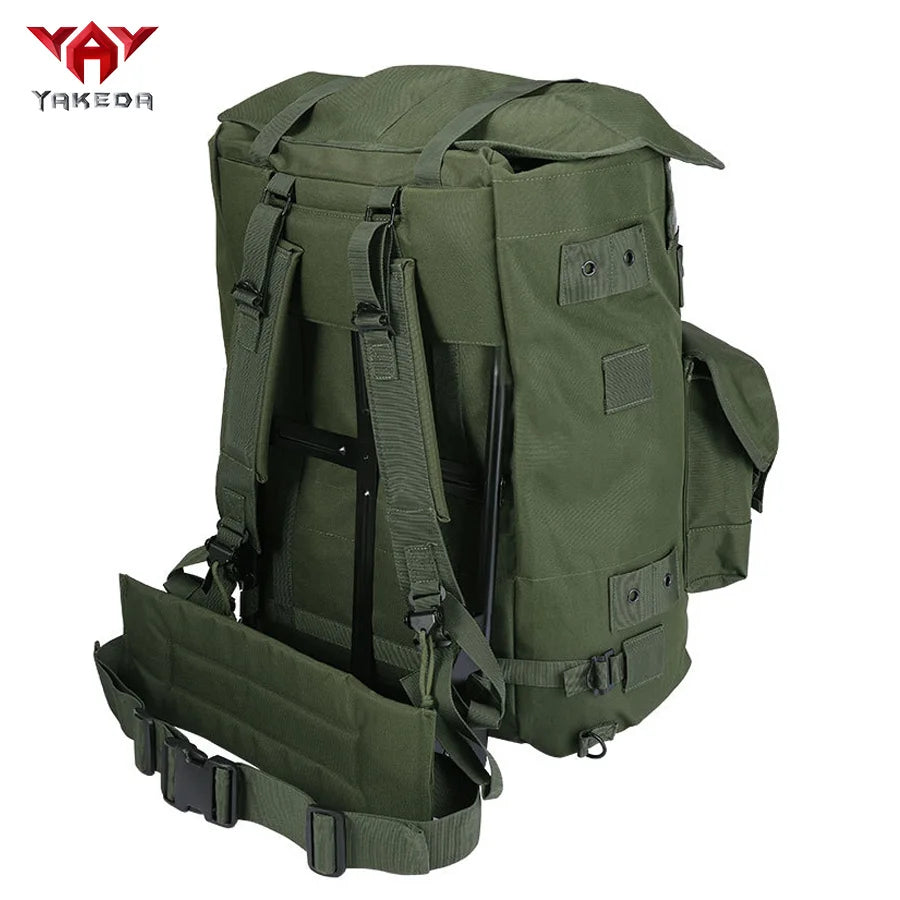 Hot selling iron frame olive green backpack for mountaineering, large capacity camping supplies backpack