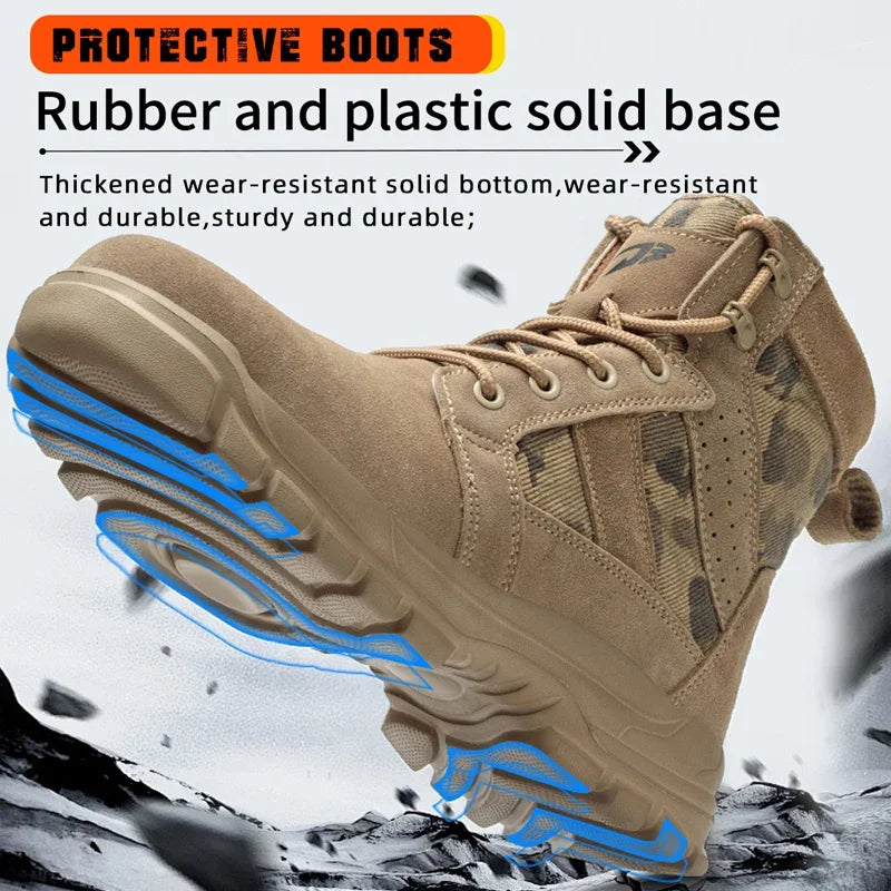 Fashion 2026 Cow Suede Men Work Boots Ankle Anti Scalding Safety Protection Boots Lightweight Steel Toe Cap Male Footwear Shoes