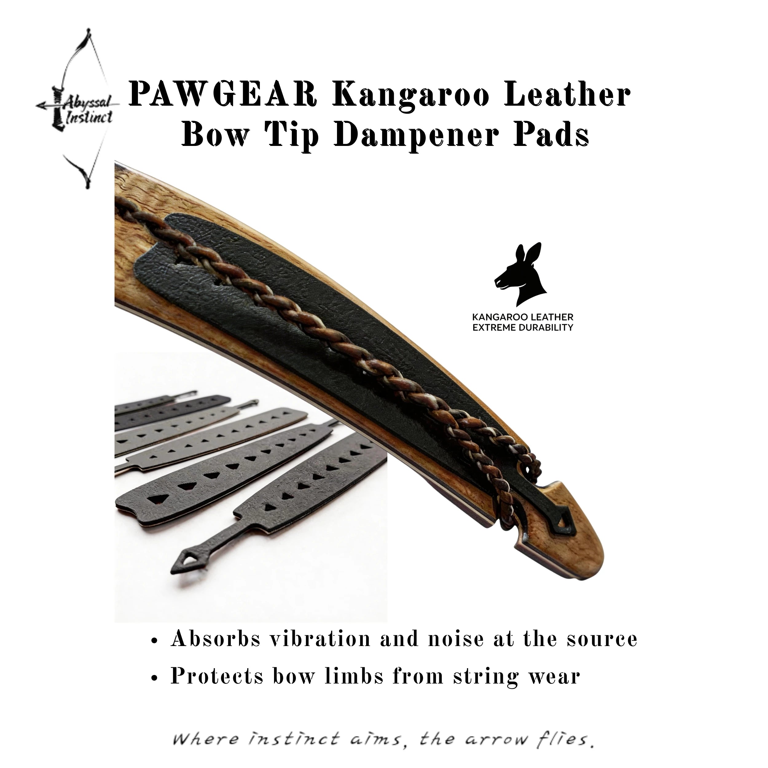 Recurve Bow Silencers for Hunting - Kangaroo Leather Limb Dampeners to Reduce Noise & Vibration (Pair)