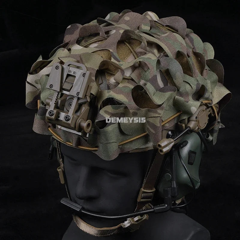 Airsoft Tactical Helmet Cover 3D Mesh Camo Laser Cut Leaf Shape Helmet Cloth Paintball Paratrooper Hunting Helmet Accessories