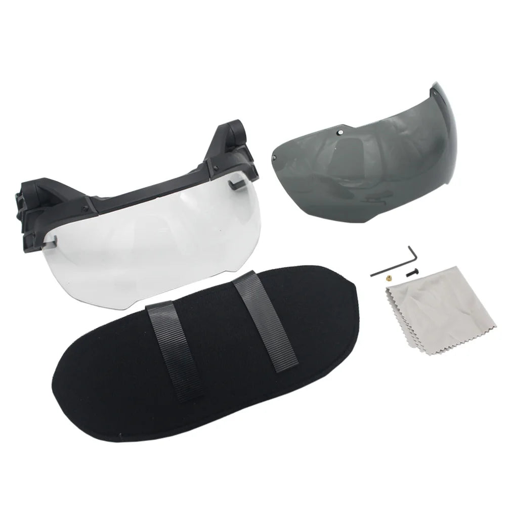 Adjustable Tactical Helmet Flip Goggles Airsoft Paintball Windproof Anti Fog Protection Goggles 2 Lens For FAST Helmet