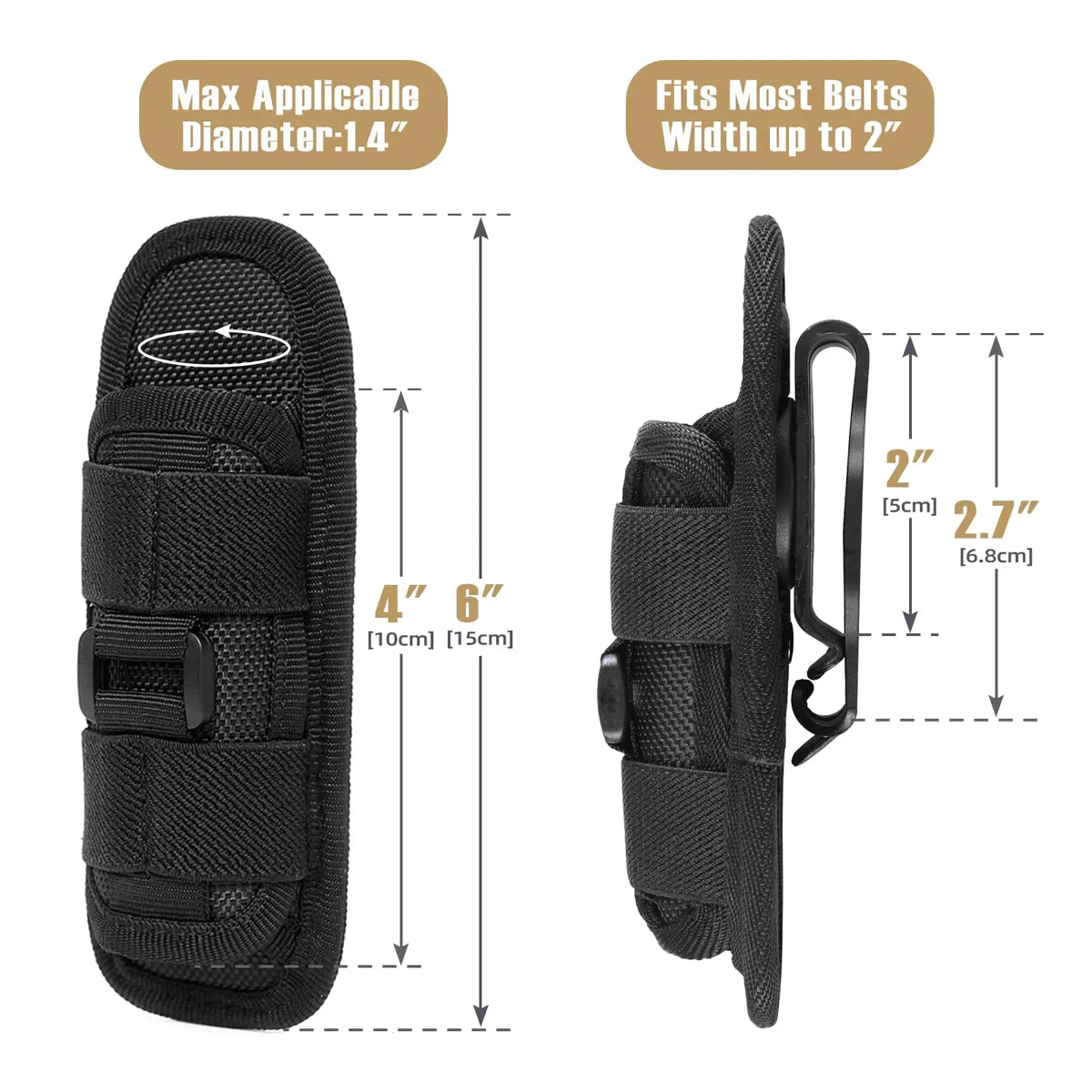 Tactical Rotatable Flashlight Holder Molle Flashlight Holster for Police Military Duty Security Belt