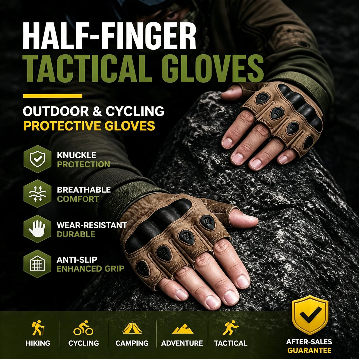 Men Half Finger Tactical Gloves Knuckle Protection Anti‑Slip Breathable for Riding Climbing Camping Outdoor Sports Gloves