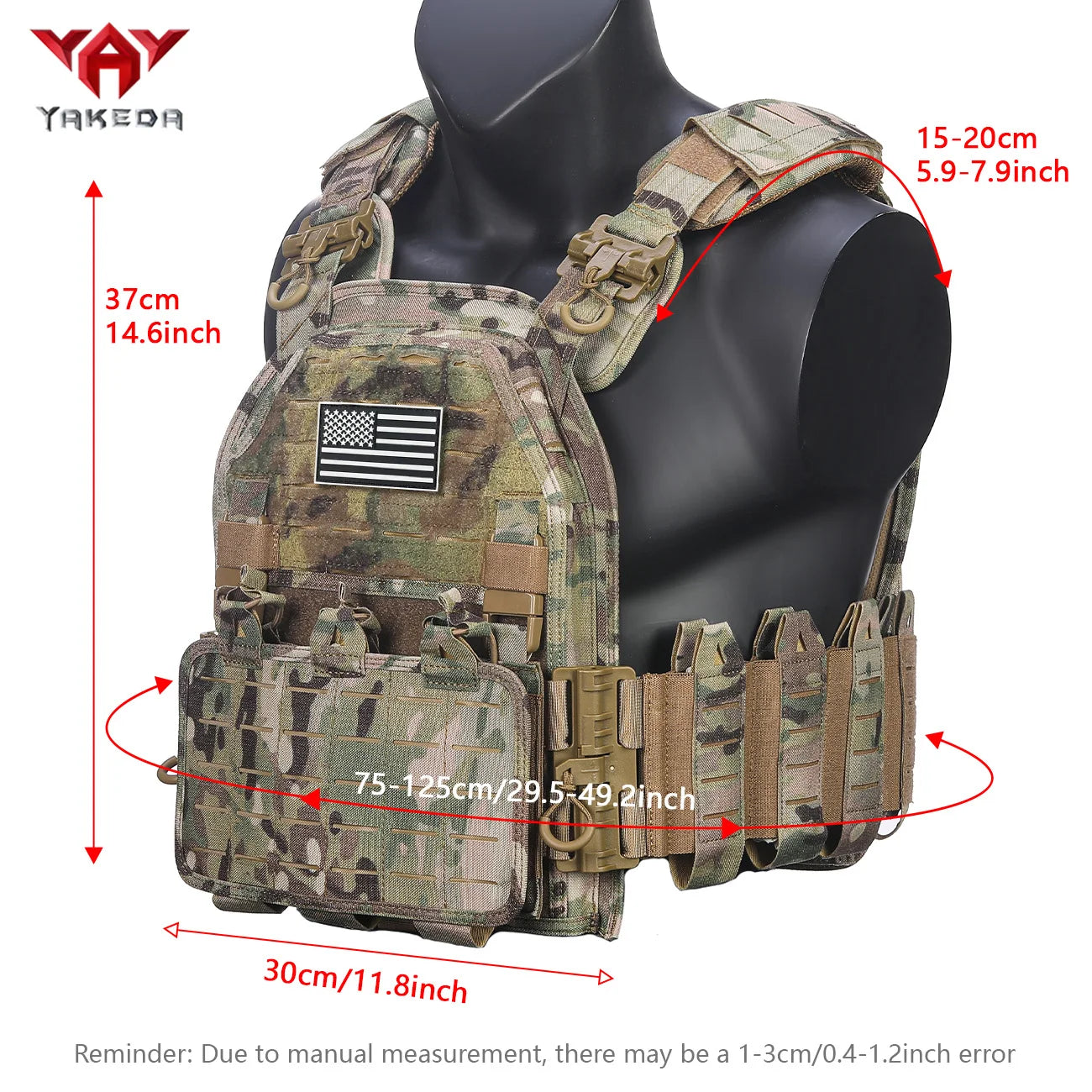 YAKEDA (with American flag) MOLLE training vest outdoor training vest 1000D waterproof and wear-resistant