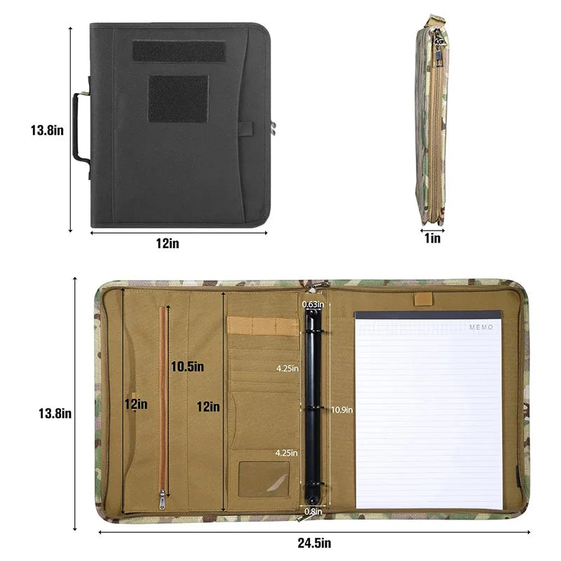 Tactical Padfolio Ring Binder with A4 A5 A6 Sheets of Loose-Leaf Paper Military Memorandum A5 Weatherproof Outdoor Notebook