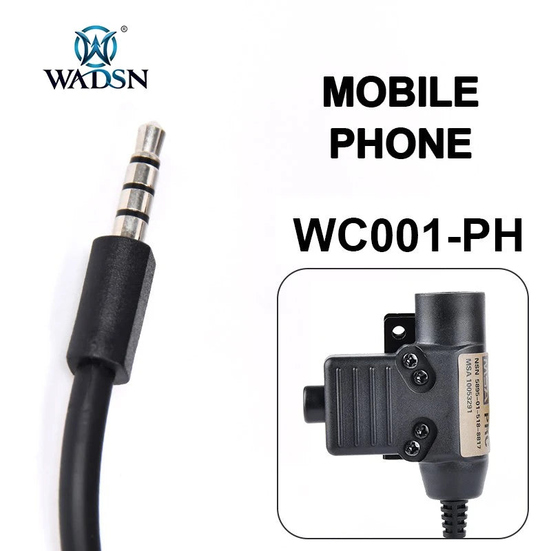 WADSN Military Tactical U94 PTT 7.0 Plug Headset Adapter For COMTAC Earmor Baofeng Kenwood Walkie Talkie Radio Motorola Midland