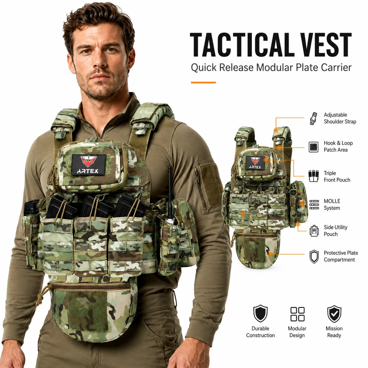 ARTEX 8128 Cycling Vest Outdoor Riding Gear Modular MOLLE Style Vest Adjustable Design Storage Gear for Bike Sports Adventure