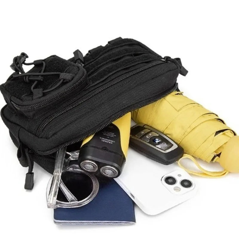 Tactical Molle Horizontal Admin Pouch with Front Drawstring Pocket EMT Pouch EDC Utility Orgaznier Bag Hunting Fanny Pack