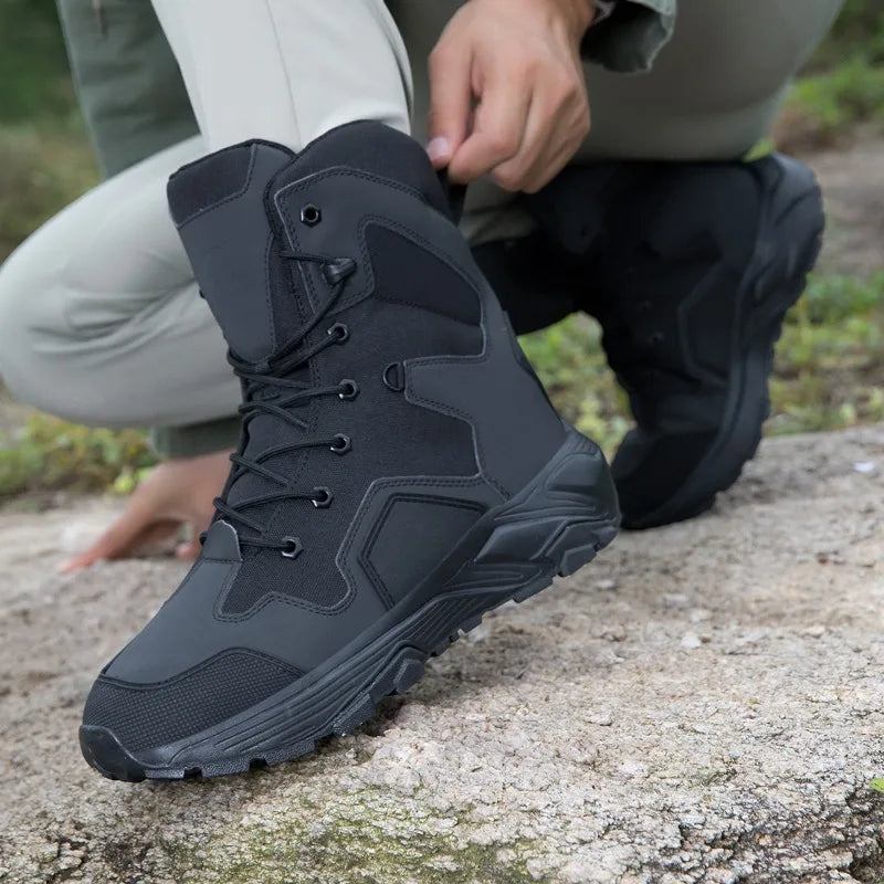 Men Tactical Boots Lace Up Wild Combat Training Boots Anti-slip Outdoor Hiking Shoes Waterproof Jungle Hunting Sneakers Boots