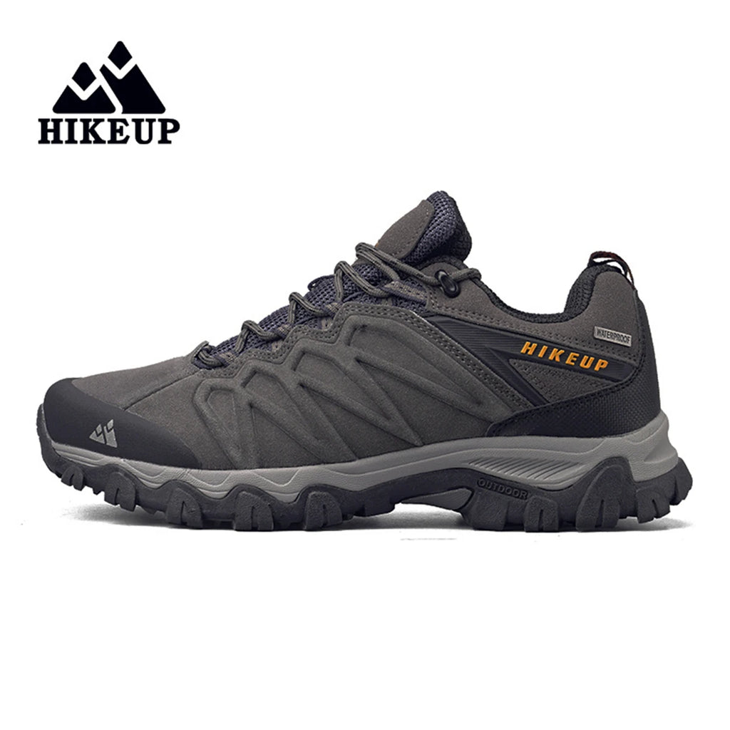 HIKEUP High Quality Leather Hiking Shoes Durable Outdoor Sport Men Trekking Leather Shoes Lace-Up Climbing Hunting Sneakers