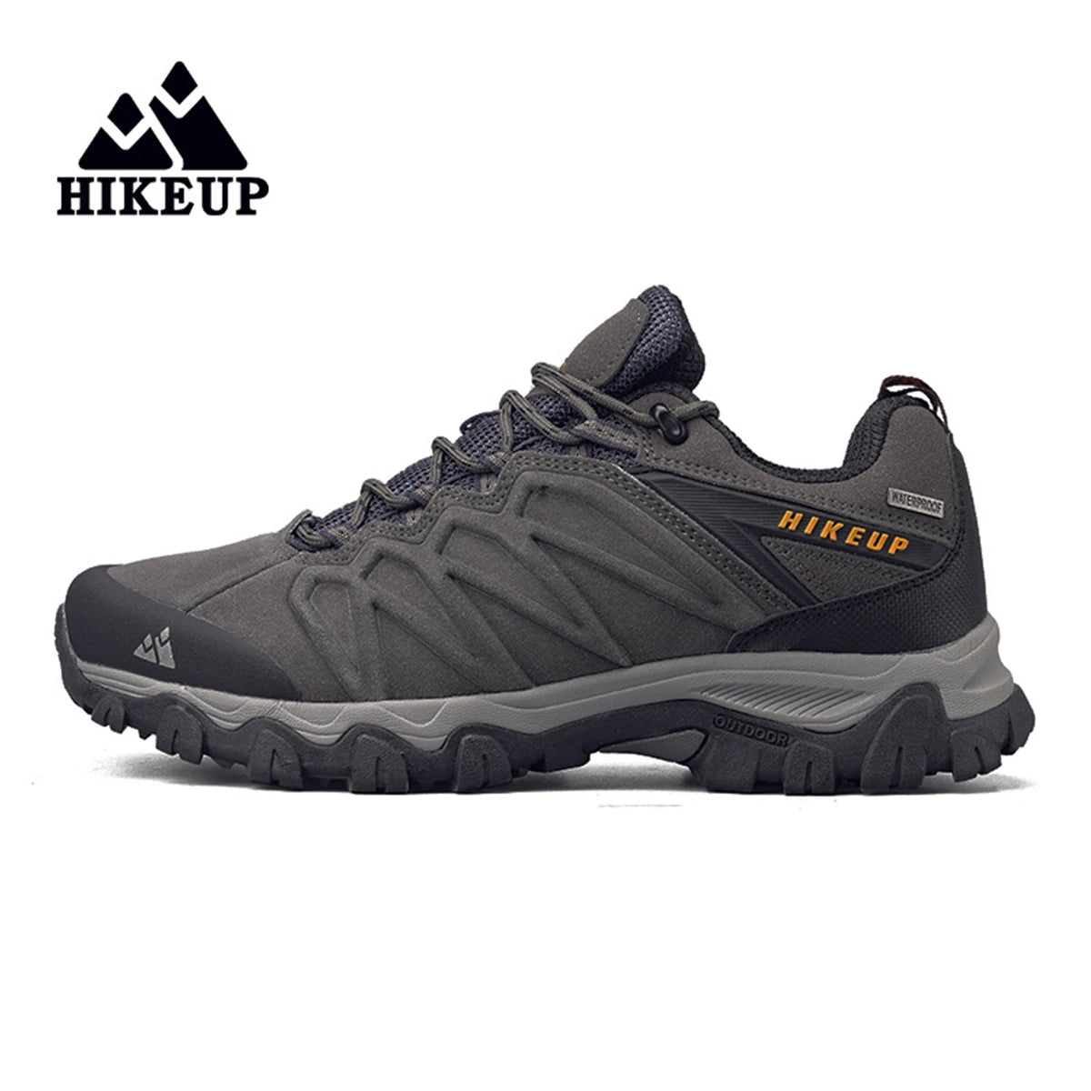 HIKEUP High Quality Leather Hiking Shoes Durable Outdoor Sport Men Trekking Leather Shoes Lace-Up Climbing Hunting Sneakers