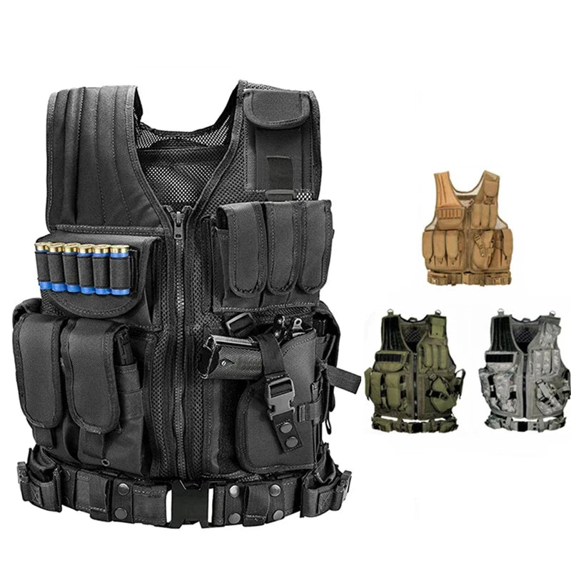 Tactical MOLLE Vest Security Combat Body Armor Vests Training Jacket Accessories for Airsoft Hunting Outdoor CS Cosplay