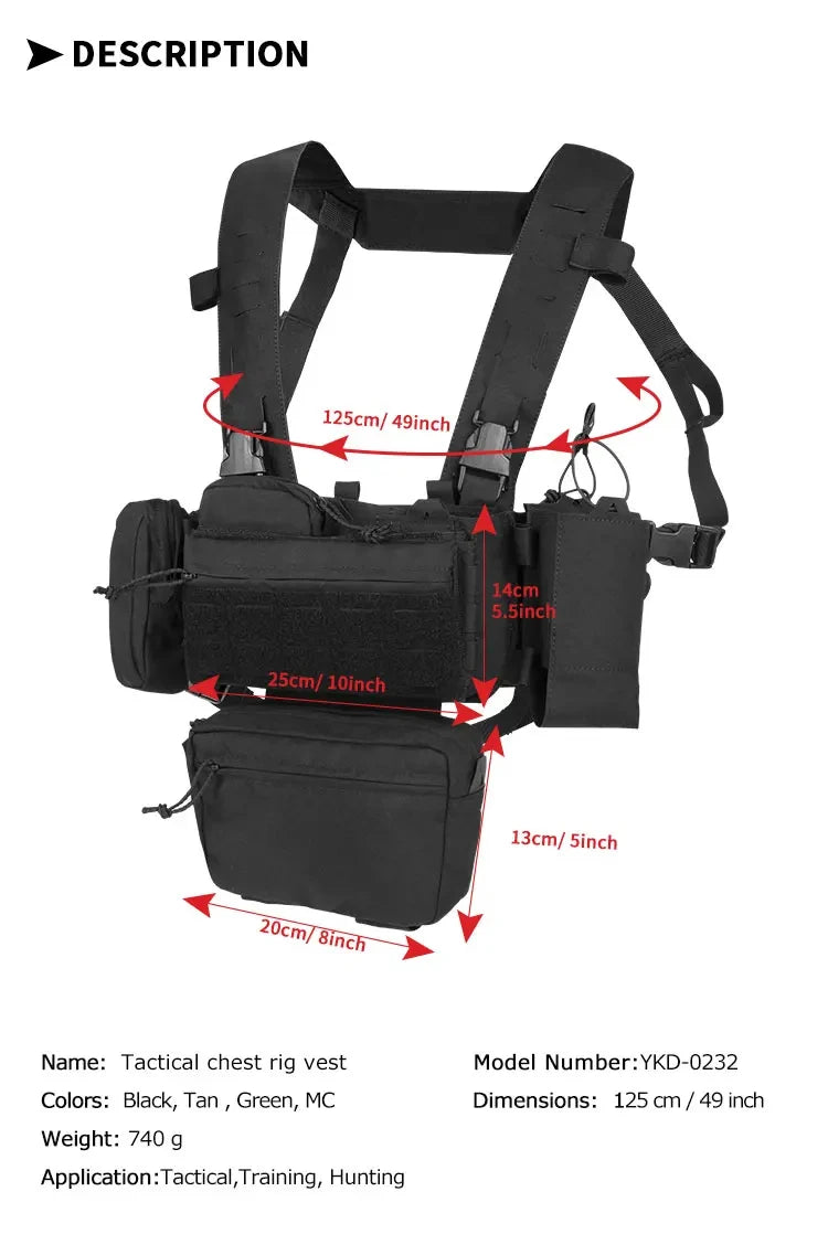 YAKEDA Tactical Chest Rig with 5.56/7.62 Magazine Pouch Holder, Pistol Pouch, Wing Pouch, Molle Dangler Pouch