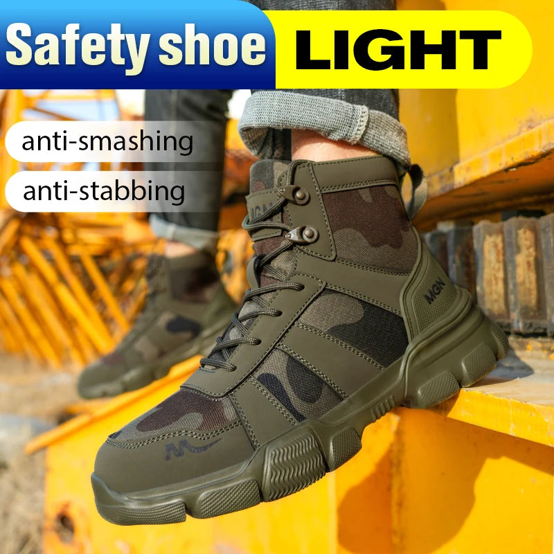 Camouflage Safety Shoes Men and Women Work Indestructible Shoes Climbing Steel Toe Protective Boots Anti-puncture  Safety Boots