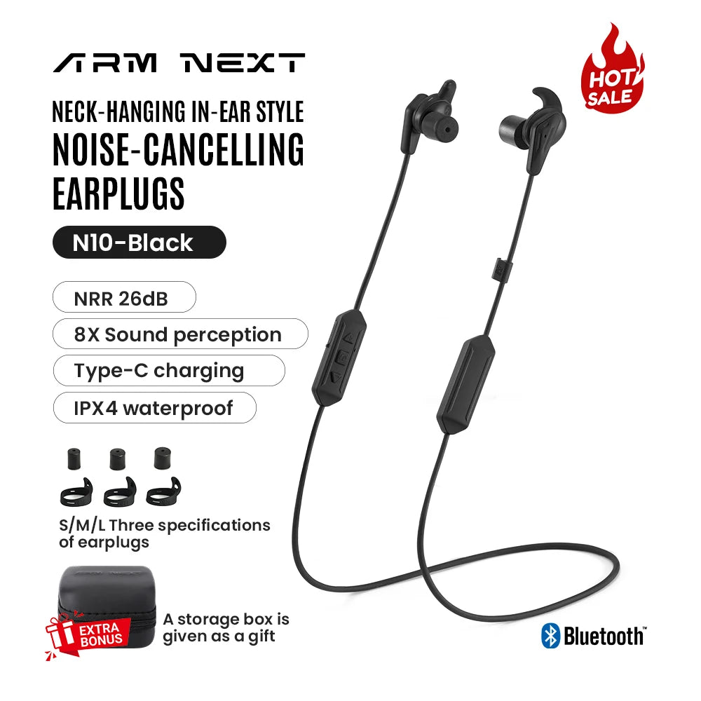 N10 Shooting Ear Protection –Black -Hearing Enhancement & Noise Isolation Bluetooth Earbuds – 5X Hearing Protection for Shooting
