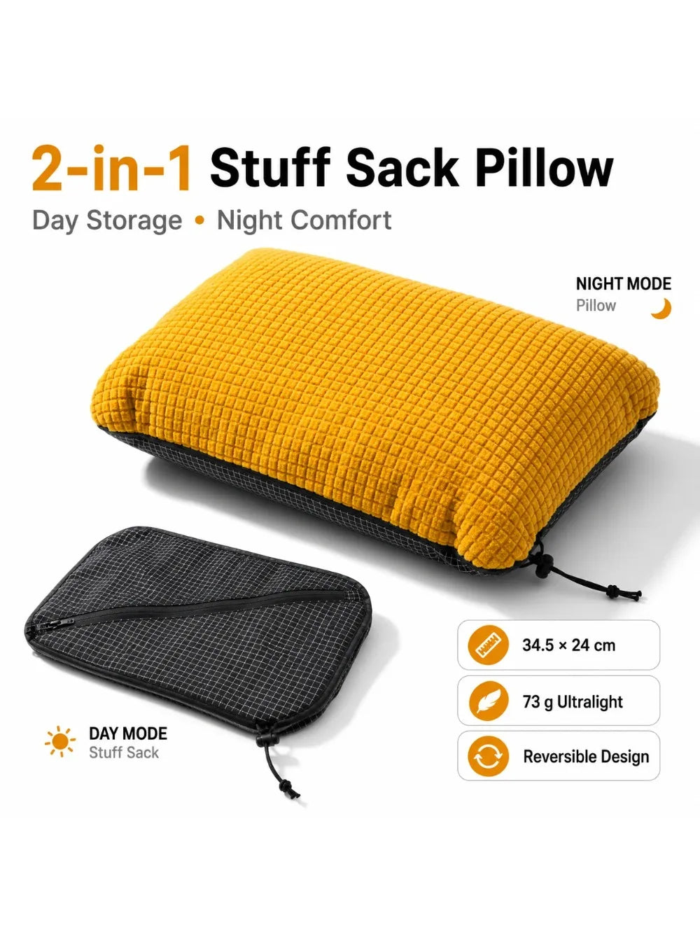 2 in 1  Reversible Stuff Sack Pillow Ultralight 73g UHMWPE Nylon 3D Waffle Fleece Camping Hiking Backpacking Pillow Storage Bag