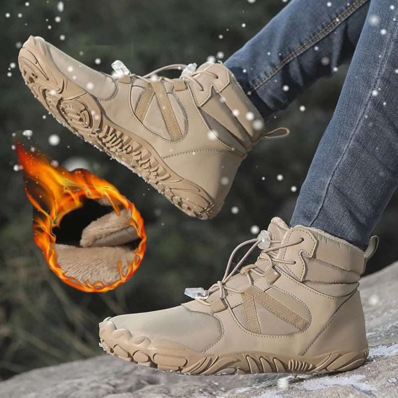 Winter Men Women Waterproof Snow Boots Barefoot Casual Shoes Outdoor Warm Work Shoes Ankle Shoes for Climbing Boots Non-Slip