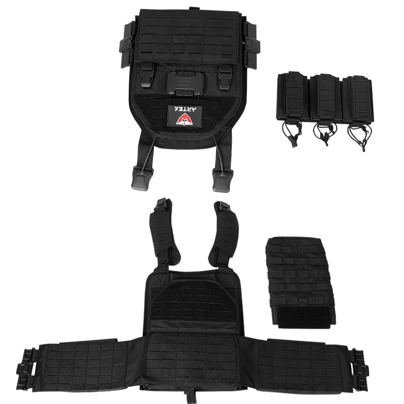 ARTEX 8125 Black Nylon Tactical Plate Carrier Vest One-Click Quick Release MOLLE Airsoft Training Gear