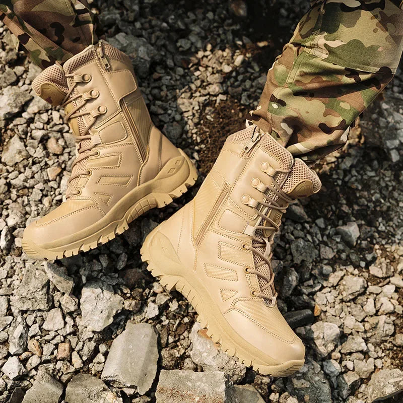 High Quality Men's Brand High-Top Leather Boots Breathable Desert Combat Men's Boots Outdoor Shoes Non-slip Hiking Ankle Boots