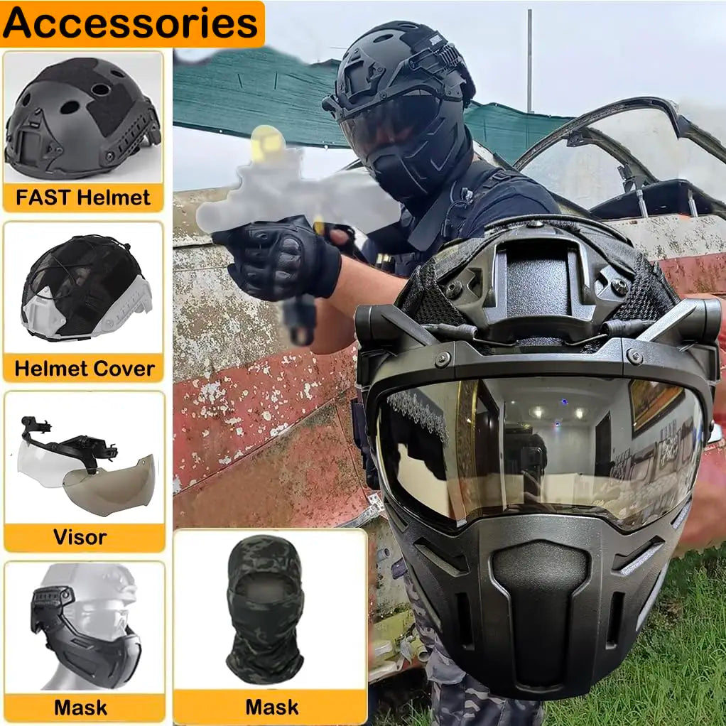 Tactical Fast Helmet Set with Mask Goggles & Helmet Cover Adjustable Lightweight Airsoft Paintball CS Hunting Training Gear