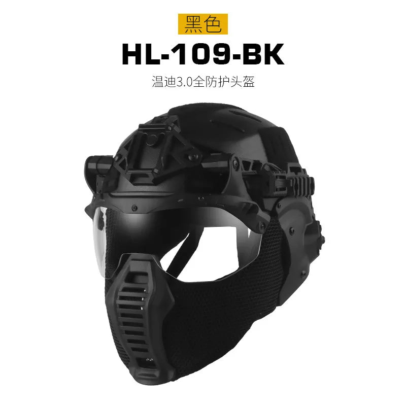 Tactical Wendy 3.0 Fast Helmet with Half Mask Respirator, Flip Goggles and Ear Protection System for Airsoft Hunting Training