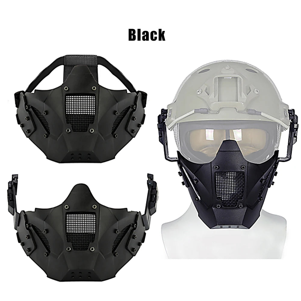 BOOIU Tactical Helmet Mask Half-Face Iron Mesh Windproof Mask Air Gun Headdress Outdoor Sports Cycling Mask Hunting Accessories